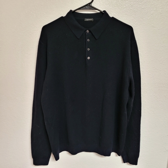 Manrico Black Collared Cashmere Sweater Made in Italy - Picture 1 of 8